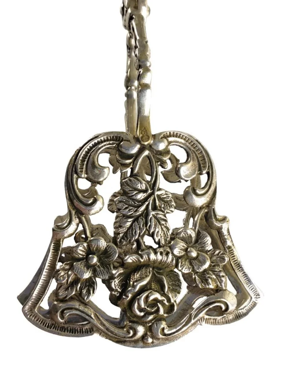 Antique German 800 European Silver Rose Pattern Pastry Tong & Server Set